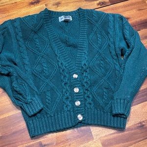 Idioms Vintage Green Grandma Button Front Cardigan Sweater